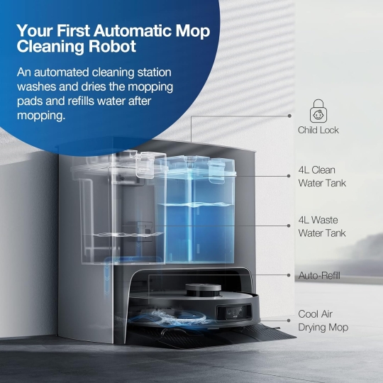 ECOVACS DEEBOT X1 TURBO - Robot hút bụi, lau nhà và tự giặt, sấy giẻ lau